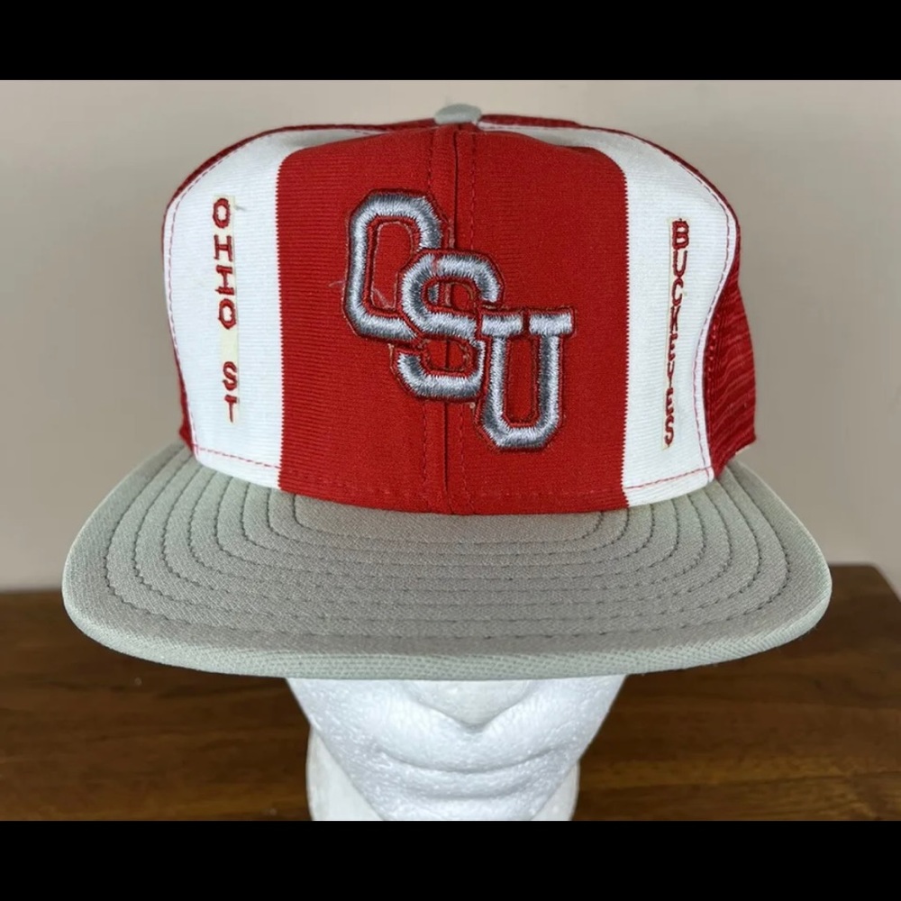 Vintage OSU Ohio State Buckeyes AJD Mesh Snapback Hat Cap USA Lucky Stripes NCAA